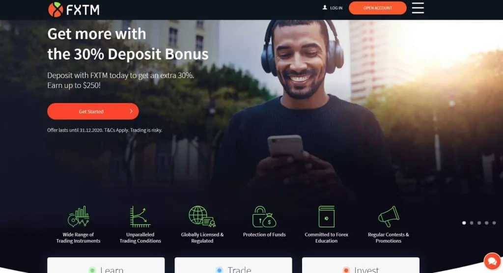 FXTM website snapshot 2021