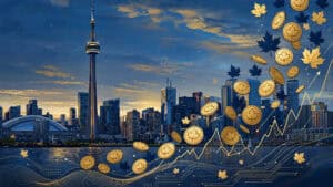 Best high dividend ETFs Canada 2026 — Toronto skyline financial editorial illustration