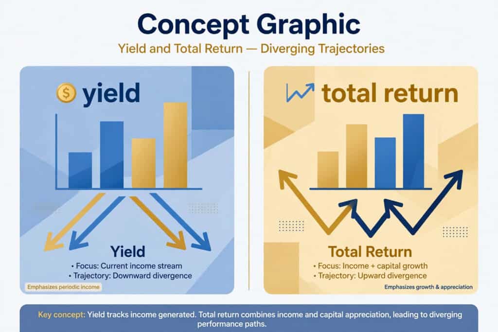 Yield vs total return concept graphic for dividend ETFs