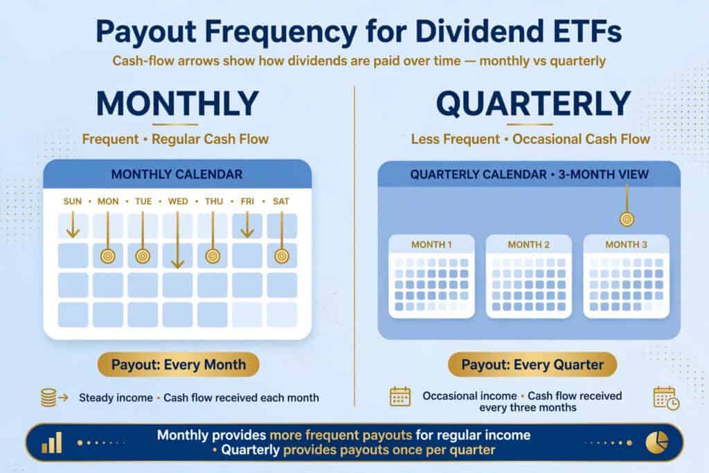 Monthly vs quarterly dividend payout frequency illustration
