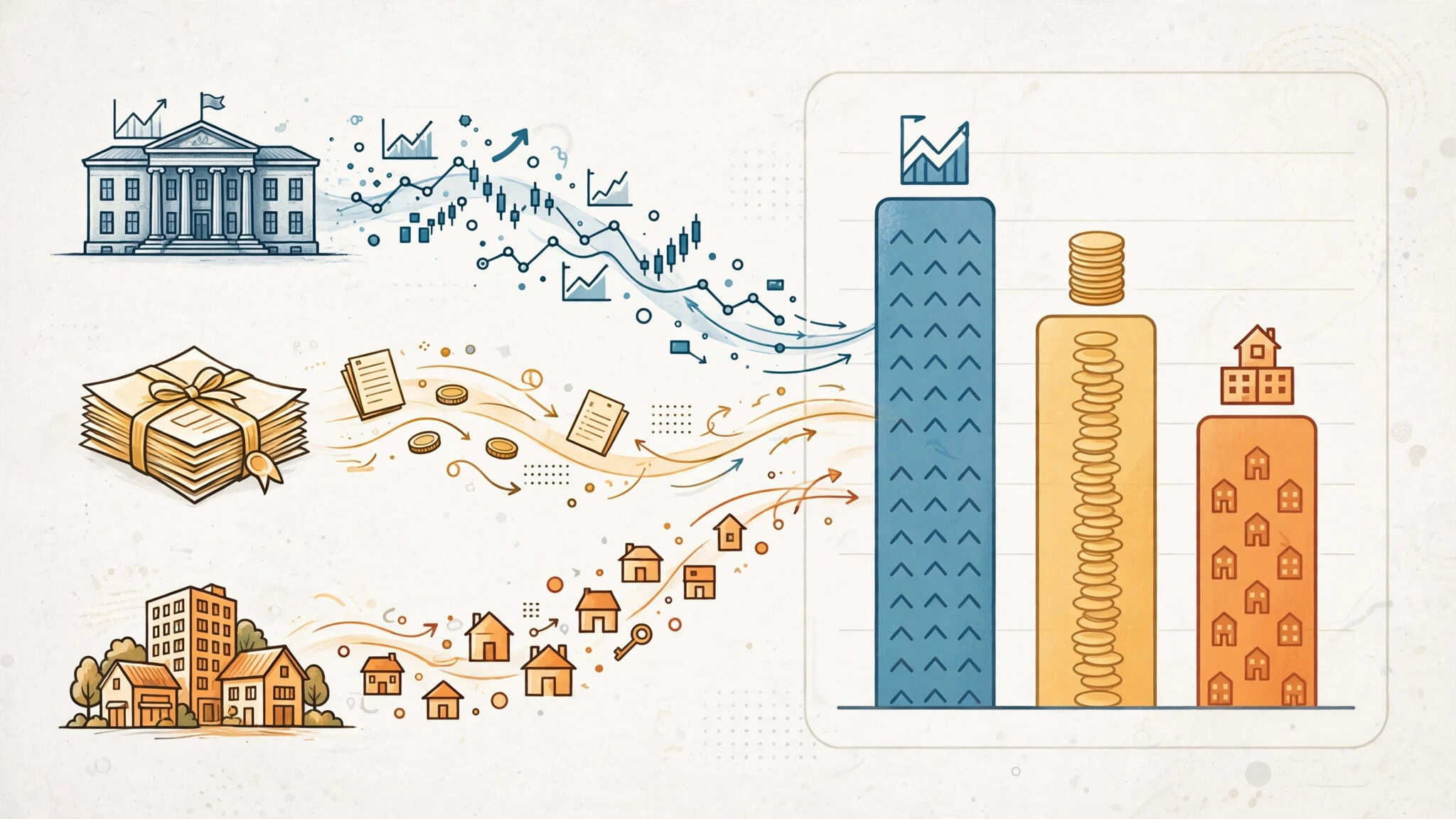 Monthly income ETF categories — equity, bond, REIT and dividend income streams compared