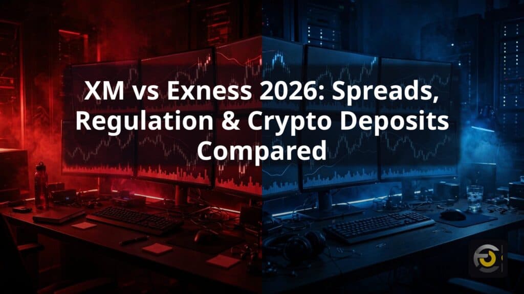 XM vs Exness 2026 comparison — split-screen trading desks